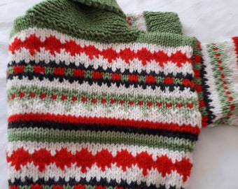 Hand Knitted Aran Weight Children's Christmas Fair Isle Sweaters - 18 - 28" (46 -71cm)