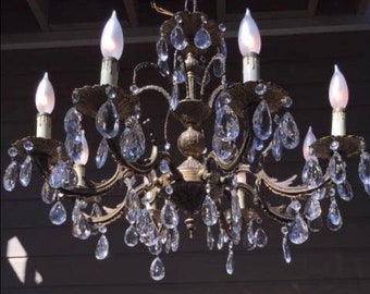 Vintage Brass and Crystal Chandelier