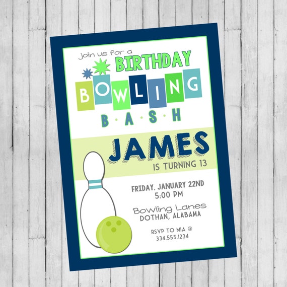 Boy Bowling Birthday Party Invitation Boys Bowling Birthday Etsy