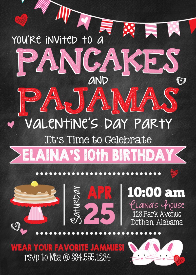 Pancakes and Pajamas Birthday Invitation Valentine's Day ...