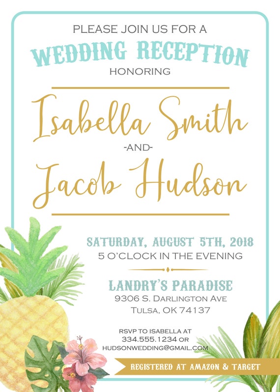 Hawaiian Wedding Invitation Luau Wedding Reception Etsy