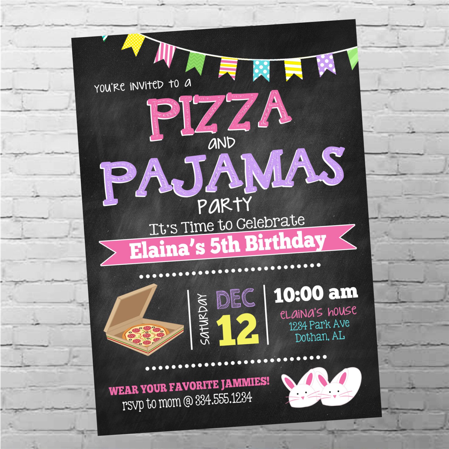 Pizza and Pajamas Birthday Invitation Pizza and Pajamas | Etsy