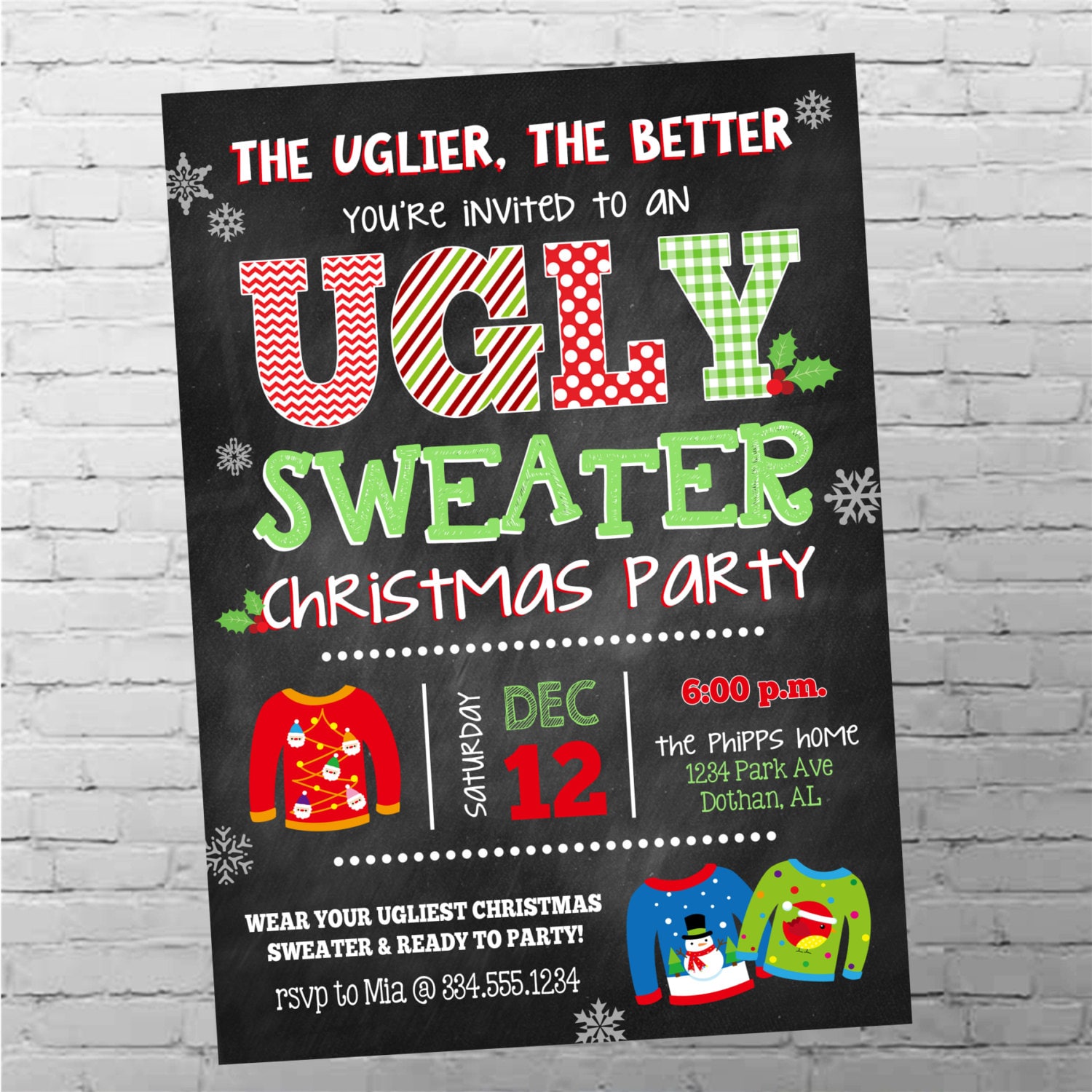 Ugly Sweater Invitation Ugly Christmas Sweater Party Ugly Etsy