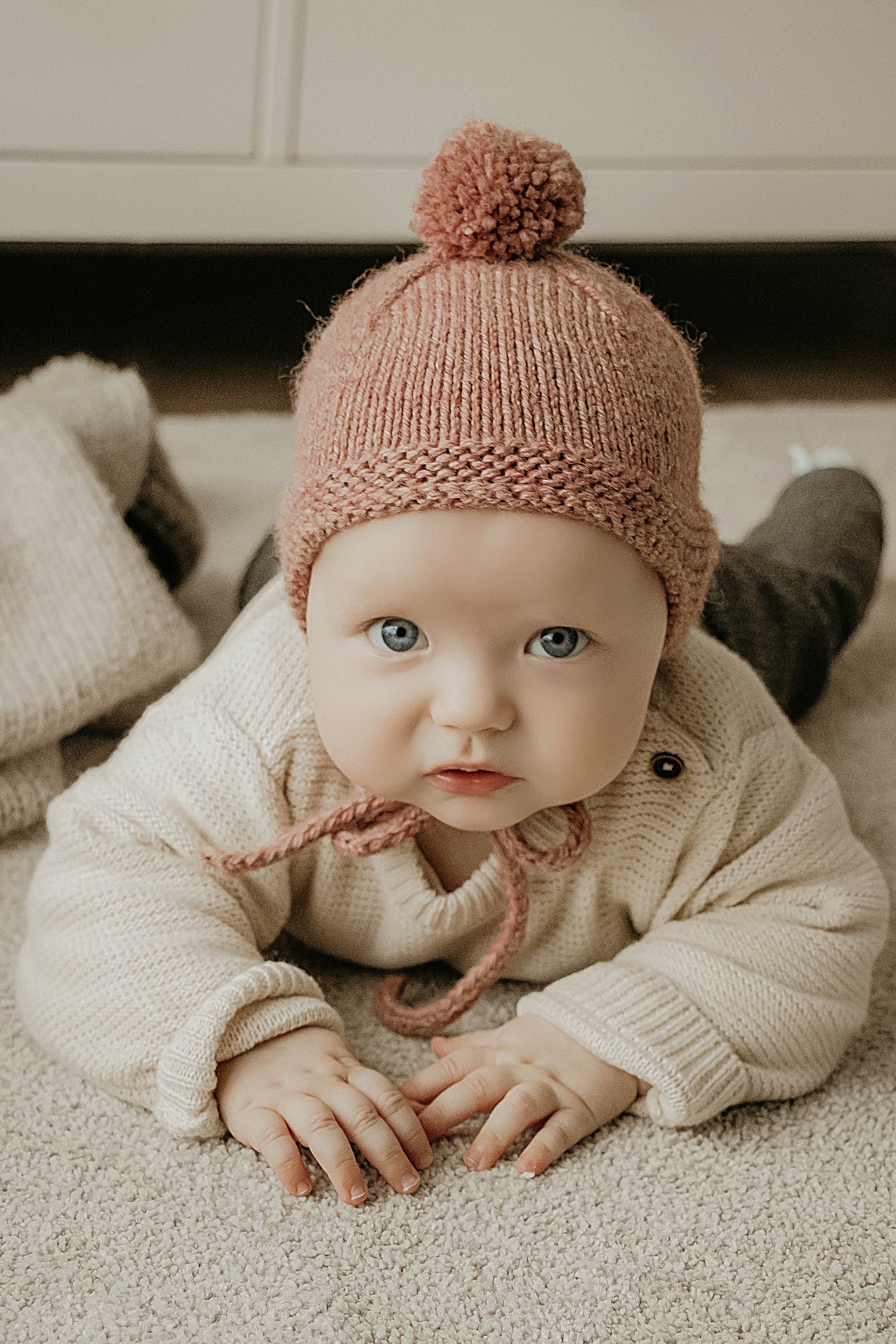 Knit Baby Bonnet Alpaca Wool Newborn 