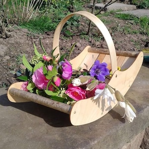Flower gathering basket for her, garden trug basket for her, handmade garden basket for flowers, wood garden basket for home or garden image 2
