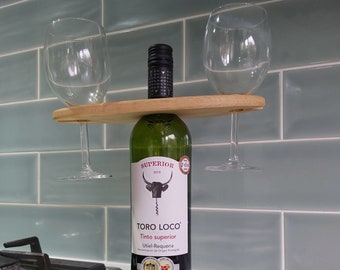 Fathers day gift for dad from daughter, wooden wine butler, wine and glass holder for dad from son