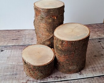Set of 3 differing height chunky wood logs for jewelry display