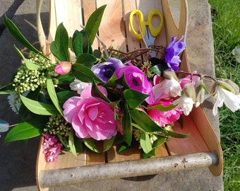 Flower gathering basket for her, garden trug basket for her,  handmade garden basket for flowers, wood garden basket for home or garden