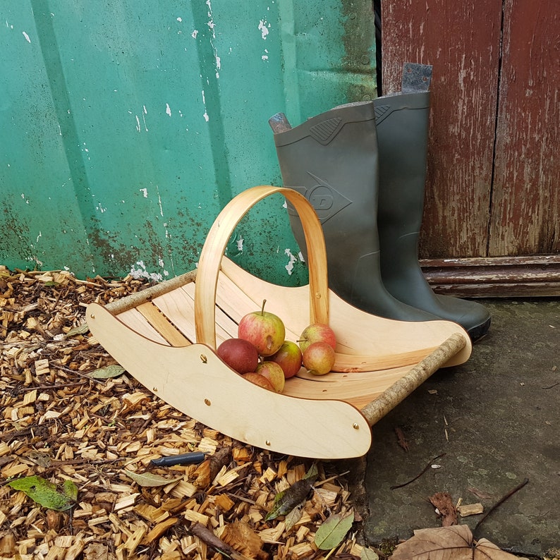 Flower gathering basket for her, garden trug basket for her, handmade garden basket for flowers, wood garden basket for home or garden image 8