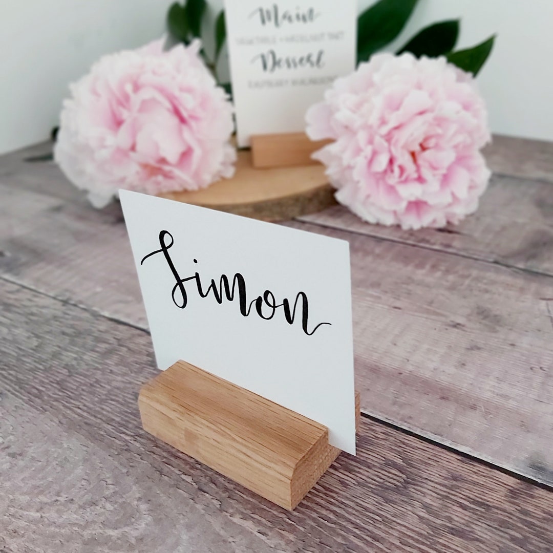 Wood Place Card Holders for Wedding, 3 Wide Natural Wooden Card Holders