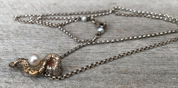 PMC Silver White Natural Pearl Orange Sapphire Necklace 24K gold Shahasp Valentine Organic Beautiful View 4