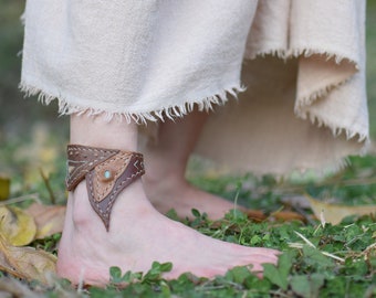 Princess Xena Anklet, bracelet en cuir Amazonite, bijoux en cuir de corps, manchette de cheville boho