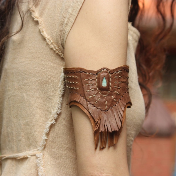 Rustic tribal cuff, boho leather bracelet, goddess upper arm bracelet, Native American style, gypsy accessories