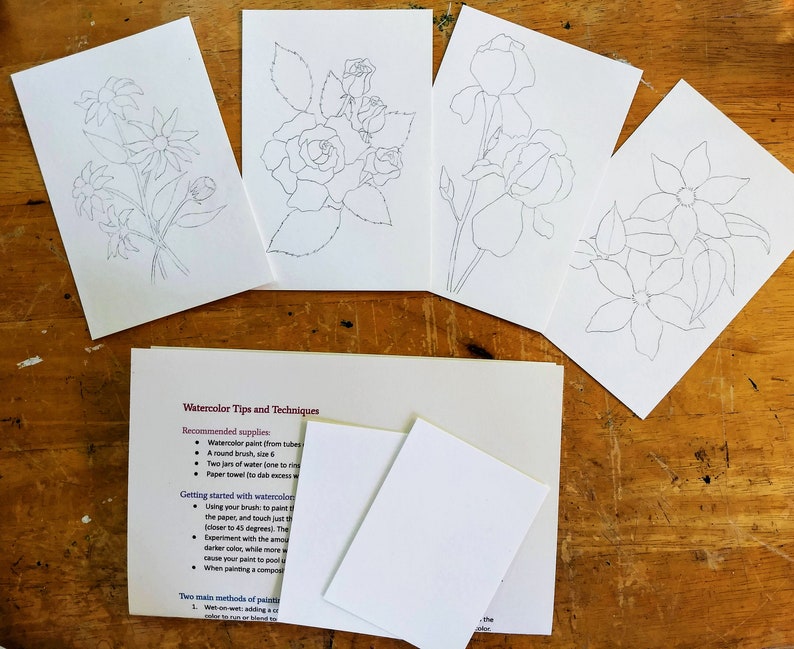DIY Kit Paint Your Own Flower Drawings Set of Floral Etsy