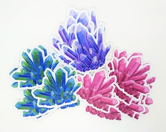 crystal stickers, die cut 3" vinyl stickers of colorful crystals, watercolor painted adhesive decal