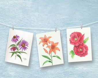 DIY kit, paint it yourself flower drawings, set #2 of floral templates for watercolor or markers, 4" x 6" coloring or painting sheets