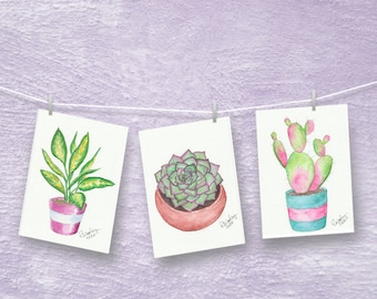 Art kit, paint-it-yourself plant drawings, set of cactus, succulent, leaf templates for watercolor or markers, 4" x 6" DIY painting sheets