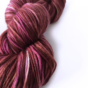 Hand Dyed Yarn Australian Merino . Sport Weight . 413 yards . Pink . Brown . Wild Lilac Moon's Starlight in "Raspberry Chocolate Swirl"