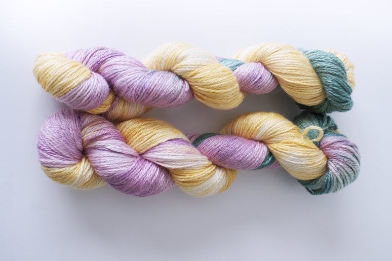 pink Fingering white 230 yards yellow and green Soft Enterprise Hand Dyed Yarn Silk and Merino 50g