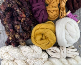Deluxe Fiber Pack  . Multiple fibers and yarns . Creatively curated for smaller weavings . "Midnight Dream"