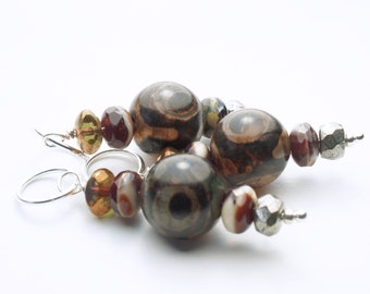 Natural Tibetian Dzi Agate Bead  Knitting Stitch Marker . Ready to Ship . Set of 3