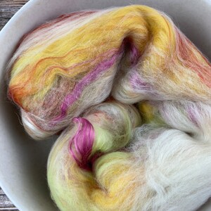 Spinning fiber . art batt . blended fiber for spinning . OOAK . Spinning Supply . carded batt . color &quot;Flower Power&quot;