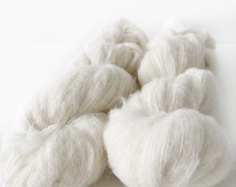 Undyed Baby Suri Alpaca and Mulberry Silk . Lace . Wild Lilac Moon&#39;s Selene undyed Ecru