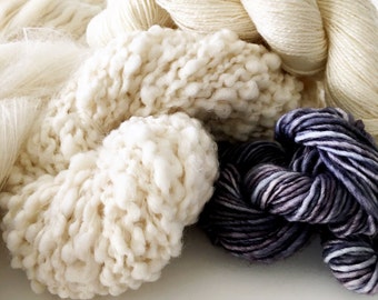 Weberinnen | Dyers Garnpackung Natürliche ungefärbte Garne. Häkeln Stricken Weben Färben Merinowolle. Mohair . Bouclé . Kammzug