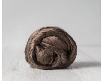Cultivated Silk Top . Mulberry Silk . Spinning Dyeing Supply . 1 oz . Brown . Ash