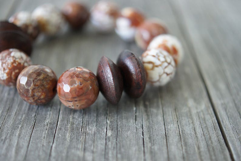 Brown Faceted Fire Agate Bracelet . Natural Stone Bracelet . Crackled Agate image 1