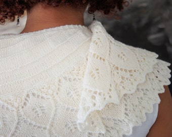 Hand Knit Shawl . Super Soft . Hand Made . Cream . Off White . Lace