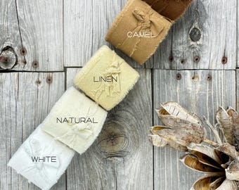 Raw Edge Organic Cotton Ribbon , Sold by the roll  . Wedding Ribbon . Soft Ribbon . Weaving  Supplies . Multiple Colors