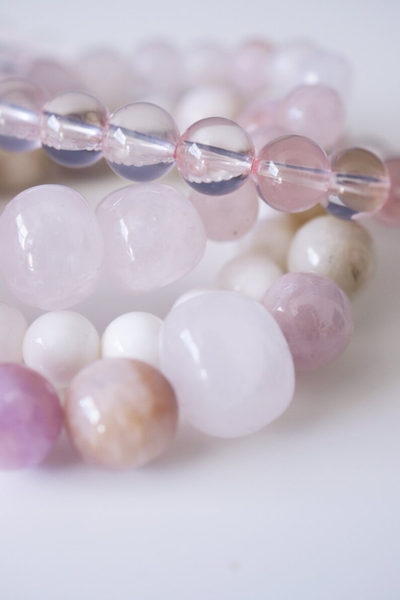 Kunzite and Rose Quartz Natural Stone Bracelet Set . Kunzite Etsy