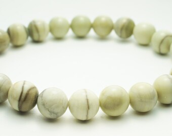 Tallow Jasper Natural Stone Bracelet . Light Green Marbled