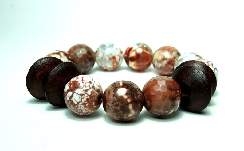 Brown Faceted Fire Agate Bracelet . Natural Stone Bracelet . Crackled Agate image 2