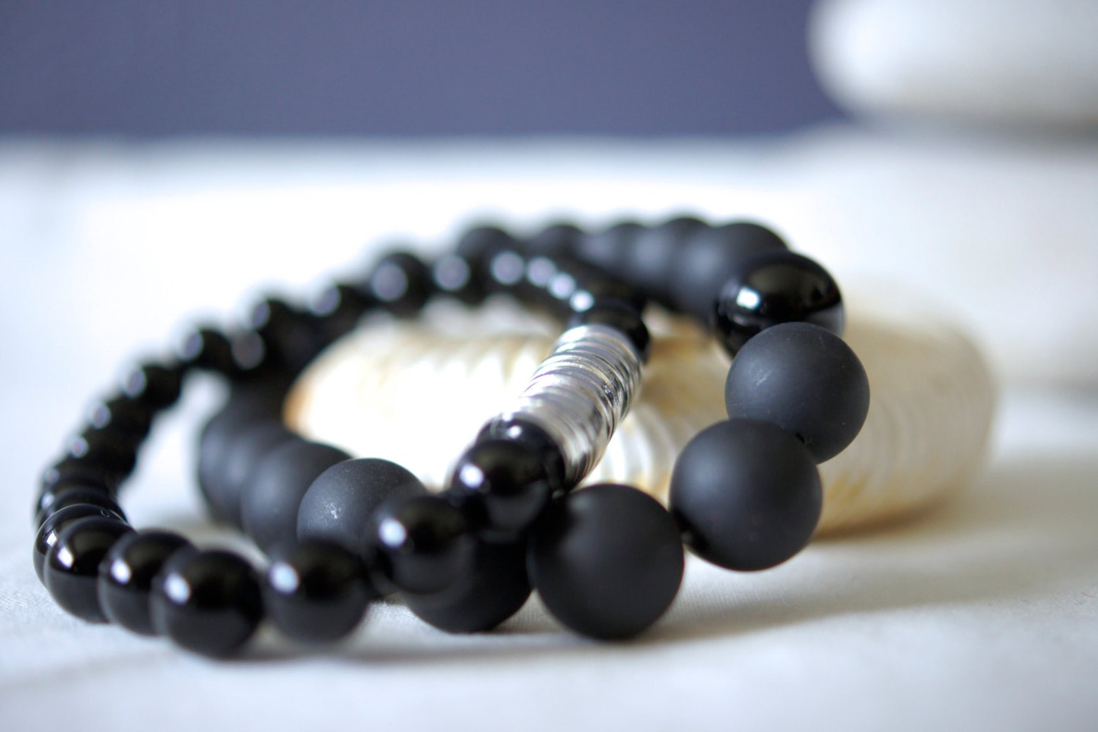 Black Natural Onyx Bracelet Set. Natural Stone Bracelet . Etsy