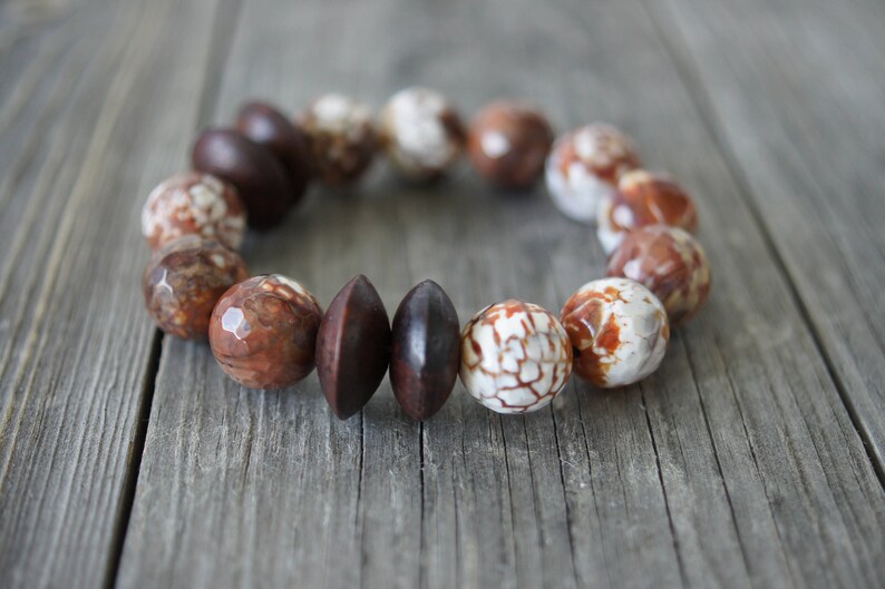 Brown Faceted Fire Agate Bracelet . Natural Stone Bracelet . Crackled Agate image 6