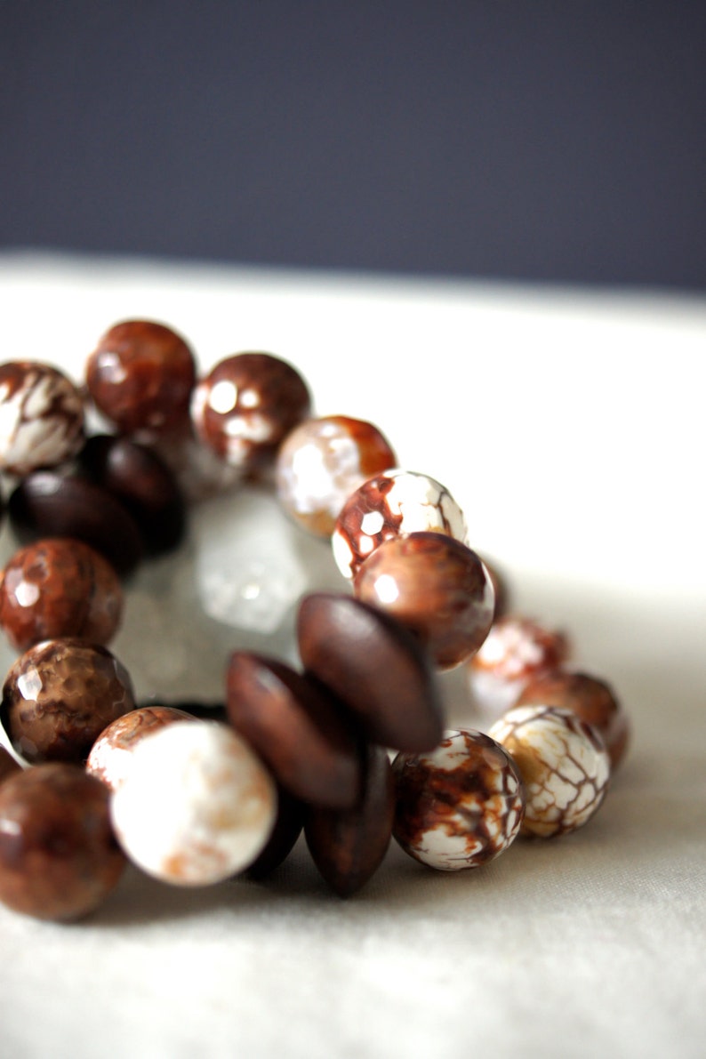 Brown Faceted Fire Agate Bracelet . Natural Stone Bracelet . Crackled Agate image 4