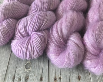 Wool and Silk blend yarn . Worsted . Hand Dyed . Wild Lilac Moon's Luna in color "99 Luftballons"