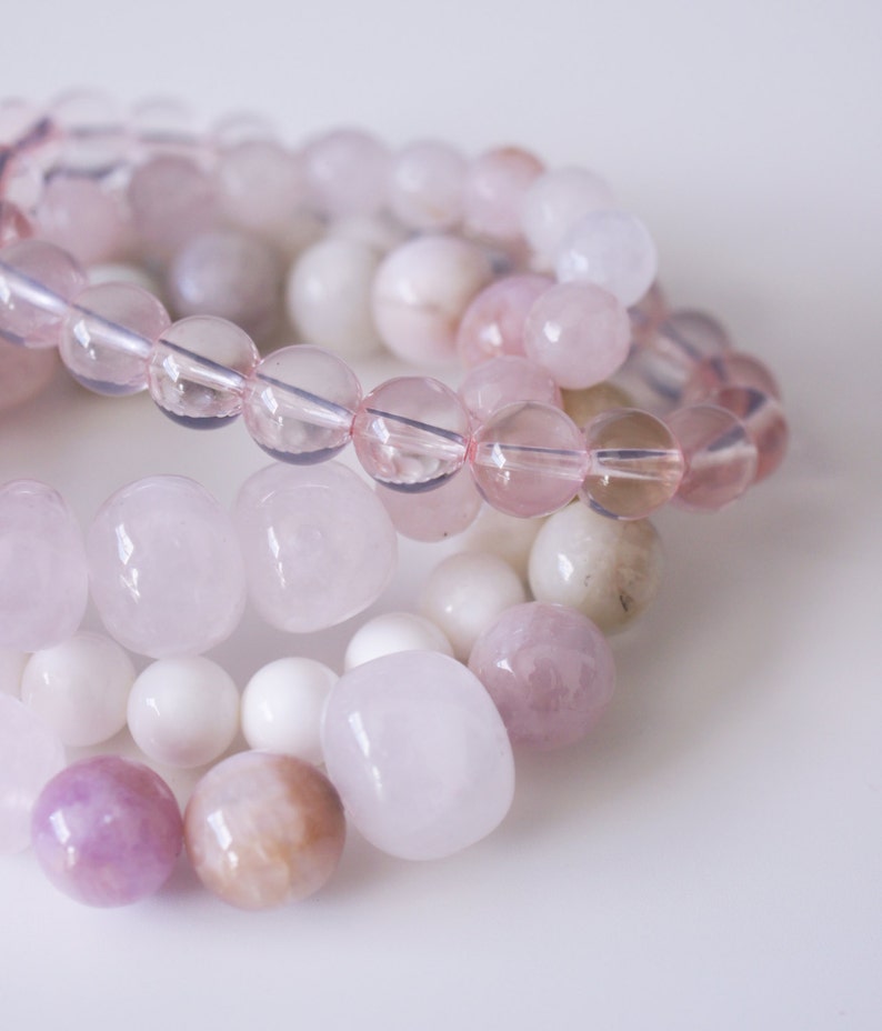 Kunzite and Rose Quartz Natural Stone Bracelet Set . Kunzite Etsy