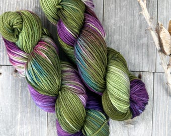 Superwash Merino Yarn . DK . Hand Dyed . 249 yards . Wild Lilac Moon's Starlight in "Fairy Garden"