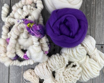 Petite Fiber Pack . Multiple colors fibers and yarns . Creatively curated for smaller weaving projects . "Crocus"