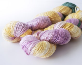 Silk and Merino Yarn . Fingering . Hand Dyed . 230 yards . 50g . Wild Lilac Moon's Eclipes in color "Enterprise"