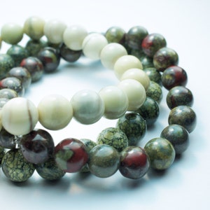 Green Jasper Natural Stone Bracelet Set . Snowflake Jasper . Snakeskin Jasper . Tallow Jasper
