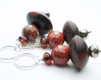 Natural Faceted Maroon Fire Agate Bead Knitting Stitch Marker . Ready to Ship . Set of 3