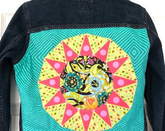 Upcycled Denim Jean Jacket Tula Pink Applique