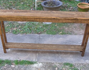 Handmade 60 Inch Rustic Console Table Extra Narrow Sofa Table Entryway Hallway Foyer Table with Shelf