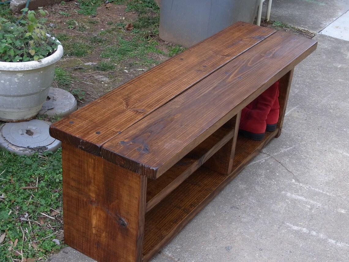 46 Inch Boot Cubby Rustic Bench Shoe Bench Entryway Hallway Etsy