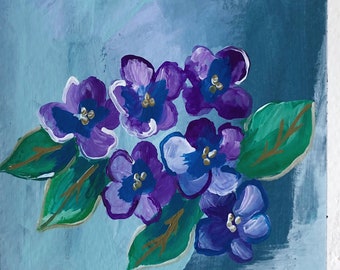 Blue Violet Flower Original Painting
