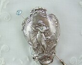 Shawl Pin, Scarf Pin, Sweater Pin, Maiden Pin, Garden Maiden, Harp Playing Nymph, Butterfly Pin, Victorian Garden, Fairy Pin, Harp Pin